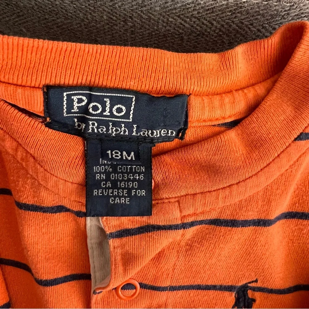 Ralph Lauren 2-pack Orange and Blue Striped Baby Rompers boys 6 and 18 months - Picture 4 of 12